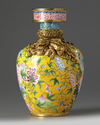 A Chinese Beijing-enamel yellow-ground 'peony' vase