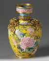 A Chinese Beijing-enamel yellow-ground 'peony' vase