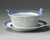 A Chinese blue and white 'Nanking pattern' reticulated basket and platter