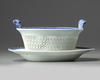 A Chinese blue and white 'Nanking pattern' reticulated basket and platter