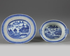 A Chinese blue and white 'Nanking pattern' reticulated basket and platter