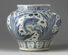 A Chinese Yuan-style blue and white 'fish' jar