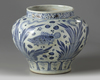 A Chinese Yuan-style blue and white 'fish' jar