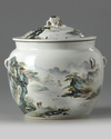 A Chinese famille rose 'landscape' pot and cover