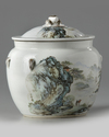 A Chinese famille rose 'landscape' pot and cover