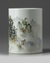 A Chinese famille rose 'landscape' brush pot, bitong