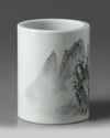 A Chinese famille rose 'landscape' brush pot, bitong