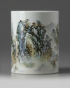 A Chinese famille rose 'landscape' brush pot, bitong