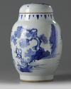 A Chinese blue and white 'figural' jar and cover