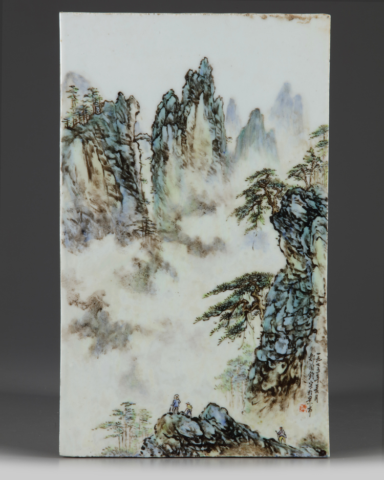 A Chinese famille rose 'landscape' plaque