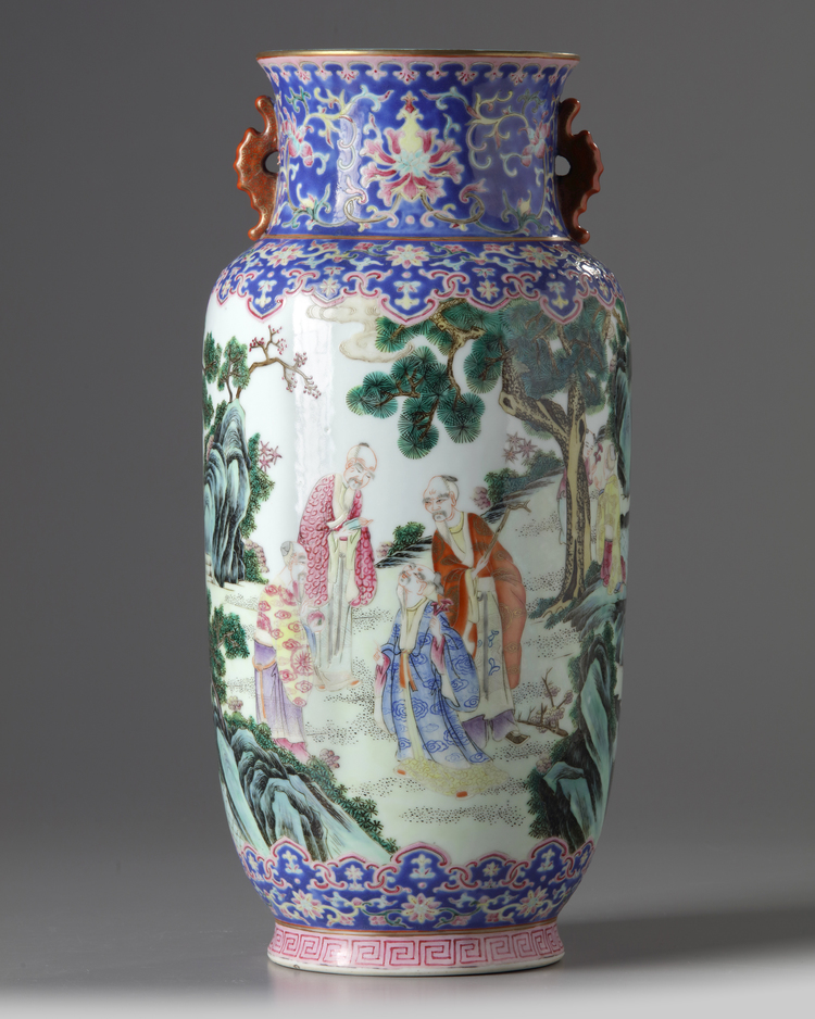 A Chinese famille rose lantern vase