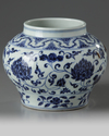 A Chinese blue and white ‘scrolling lotus’ jar