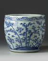 A Chinese blue and white 'Three Friends of Winter' jardiniere