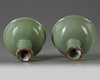 A SIMILAR PAIR OF CHINESE CELADON GLAZED STEMCUPS, LATE YUAN, EARLY MING DYNASTY, 14TH CENTURY