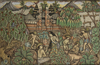 AN UBUD PAINTING DEPICTING FARMLANDS AND A TEMPLE, INDONESIA