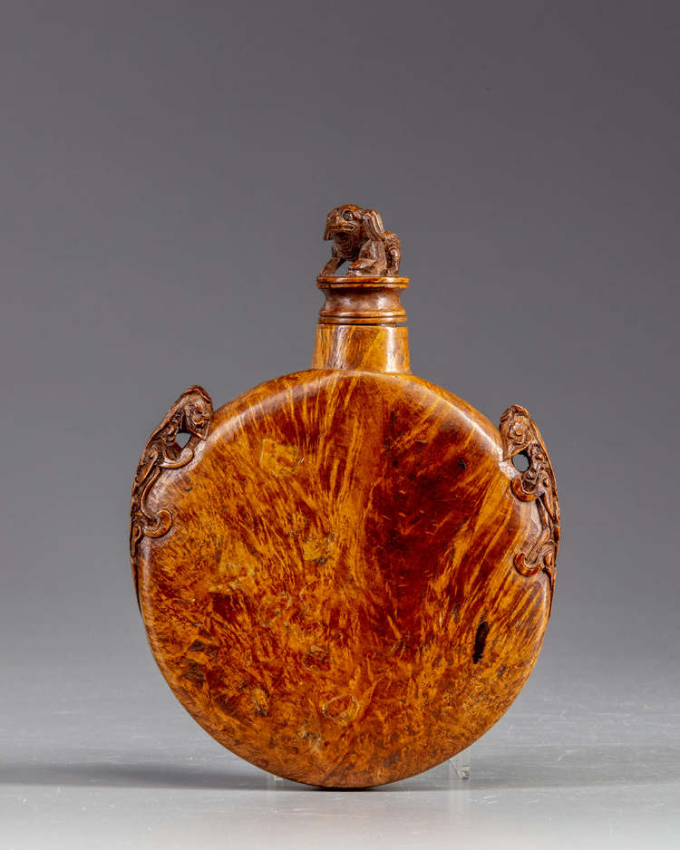 A Chinese wooden moon flask