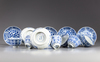 Six Chinese blue and white cups and saucers