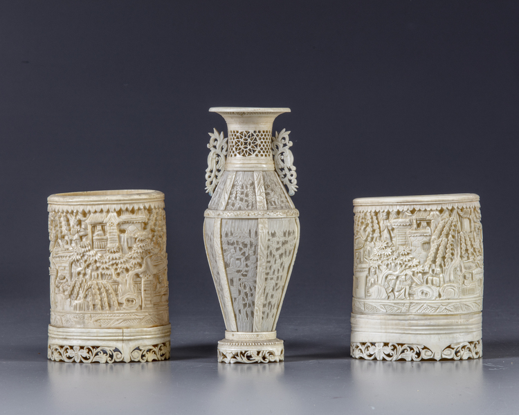 A group of three ivory carvings