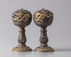 A CHINESE PAIR OF PARCEL GILT BRONZE 'DRAGON' CENSERS,