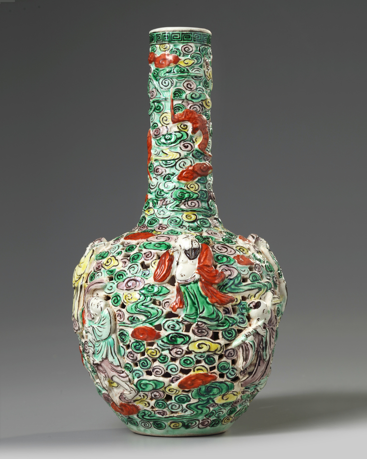 A Chinese famille verte 'Eight Immortals' bottle vase