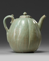 A KOREAN CELADON GLAZED LOBED TEAPOT AND COVER, GORYEO DYNASTY (918-1392)