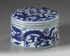 A Chinese blue and white 'dragon' box and cover