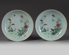 A PAIR OF CHINESE CELADON-GROUND FAMILLE ROSE 'QUAIL' DISHES, QIANLONG SIX-CHARACTER SEAL MARKS IN UNDERGLAZE BLUE AND OF THE PERIOD (1736-1795)