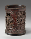 A Chinese carved bamboo 'scholars' brush pot, bitong