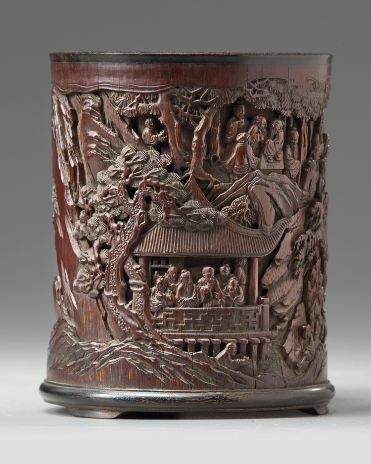 A Chinese carved bamboo 'scholars' brush pot, bitong