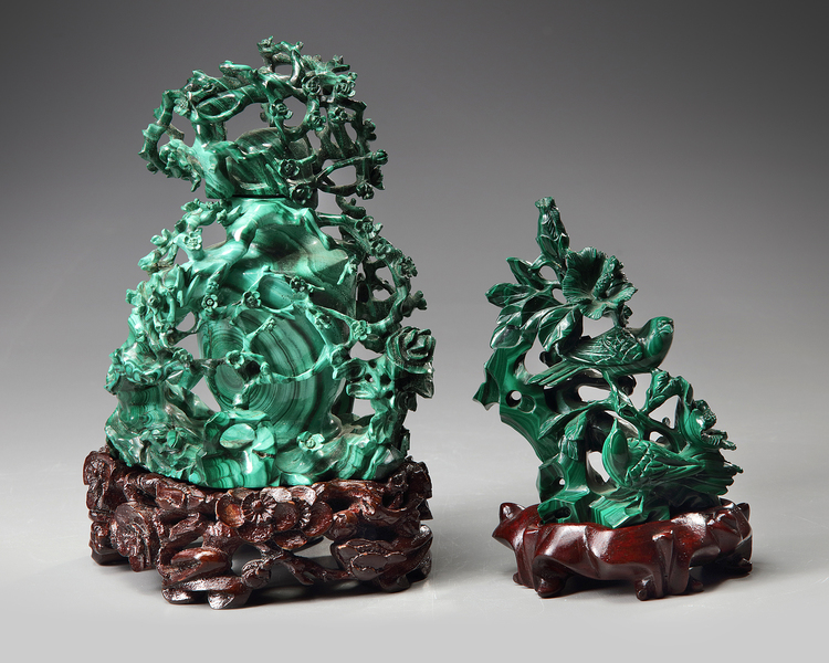 Two Chinese malachite carvings