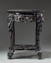 A Chinese pink marble-inset hongmu stand