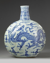 A large Chinese blue and white 'dragon' moon flask