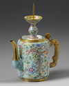 A CHINESE BEIJING-ENAMEL TURQUOISE-GROUND' PHOENIX AND PEONY' TEAPOT