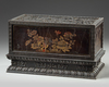 A CHINESE GILT LACQUER-DECORATED RECTANGULAR BOX AND STAND