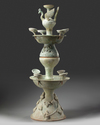 A CHINESE GREEN-GLAZED POTTERY TWO-TIERED OIL LAMP