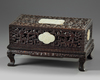 A CHINESE WHITE JADE-INLAID CARVED BOX AND COVER