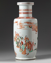 A CHINESE FAMILLE VERTE 'QUEEN MOTHER OF THE WEST' ROULEAU VASE, QING DYNASTY (1644-1911)