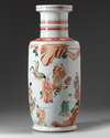A CHINESE FAMILLE VERTE 'QUEEN MOTHER OF THE WEST' ROULEAU VASE, QING DYNASTY (1644-1911)