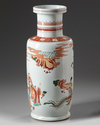 A CHINESE FAMILLE VERTE 'QUEEN MOTHER OF THE WEST' ROULEAU VASE, QING DYNASTY (1644-1911)