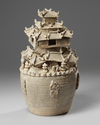A CHINESE YUE-STYLE CELADON-GLAZED FUNERAL URN, HUNPING 3RD-CENTURY STYLE