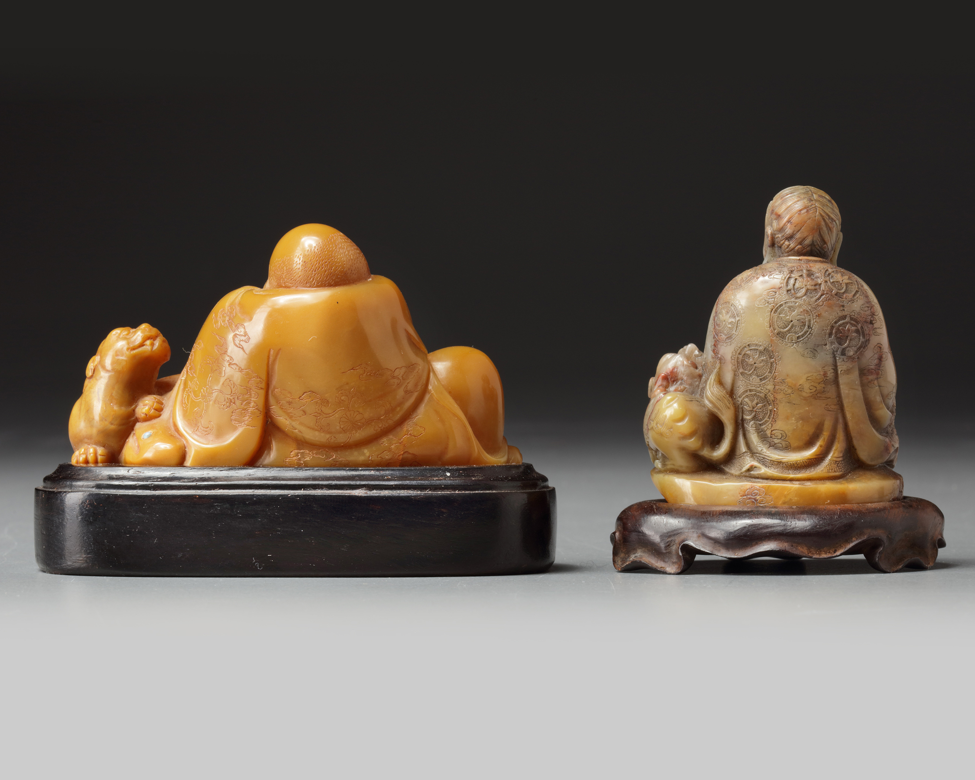 Two Chinese soapstone carvings of Luohan