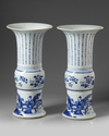 Two Chinese blue and white phoenix tail vases