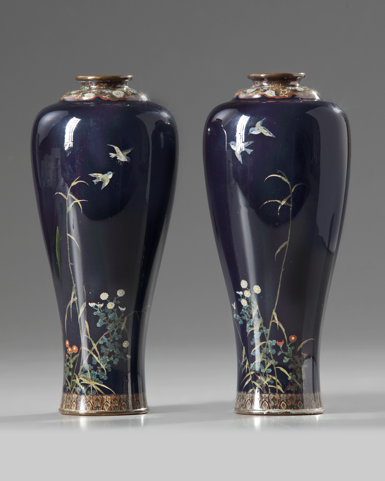A pair of Japanese cloisonné vases