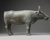 A RARE CHINESE PAINTED POTTERY FIGURE OF AN OX, HAN DYNASTY (206 BC-220 AD)