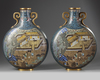 A PAIR OF CHINESE CLOISONNÉ ENAMEL MOON-FLASKS, CHINA, QING DYNASTY (1644-1911)
