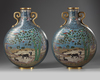 A PAIR OF CHINESE CLOISONNÉ ENAMEL MOON-FLASKS, CHINA, QING DYNASTY (1644-1911)