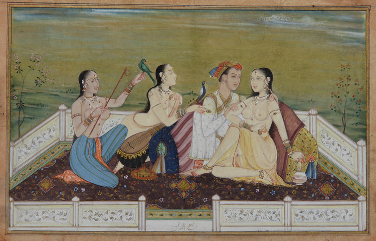 AN INDIAN MINIATURE DEPICTING A LOVING COUPLE