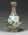 A Chinese famille rose 'deer and crane' garlic head vase