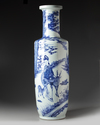 A large Chinese blue and white 'Immortals' rouleau vase