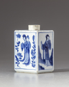 A Chinese blue and white tea caddy